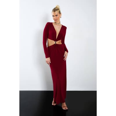 boohoo Dames Maxi-jurk met uitgesneden details | Burgundy | Maat: 12
