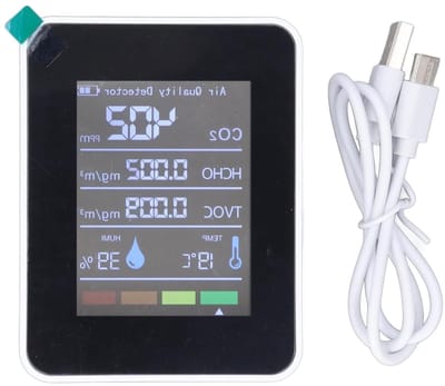 Luchtkwaliteit Tester - CO2 Meter - Gezond Wonen - 5-in-1 Meting - 14 x 10 x 5 cm - Wit