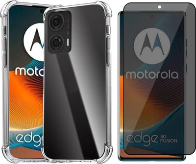 Hoesje geschikt voor Motorola Edge 50 Fusion - Privacy Screenprotector Volledig Dekkend Glas - Shockproof Transparant