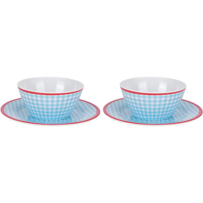 4 stuks/set slakom schaal lichtblauw ruitpatroon imitatie porselein snackbord tafelgerei white