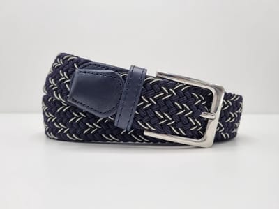 Elastische riem - gevlochten broekriem - dames en heren riemen - kleur Blauw wit 105 cm