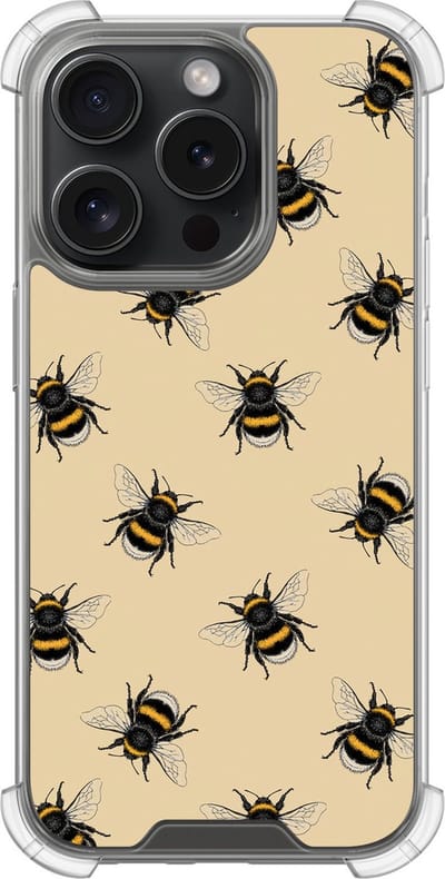 Shockproof hoesje - Geschikt voor iPhone 15 Pro - Bijen print - Extra sterke case - TPU/polycarbonaat - Print / Illustratie - Geel, Transparant