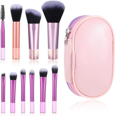 Reis Makeup Borstelset van 10 Stuks - Mini Borstels voor Oogschaduw, Lipstick en Foundation - Draagbaar en Compact voor Perfecte Make-up onderweg