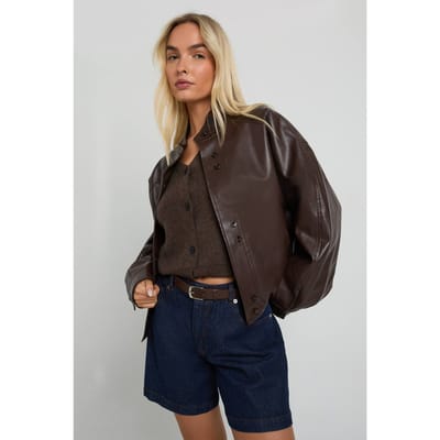 boohoo Dames Bomberjack van nep leer | Chocolate | Maat: 12