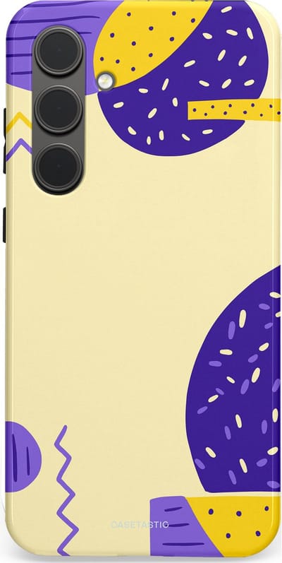Casetastic hoesje geschikt voor Samsung Galaxy S24 Plus - Dubbellaagse bescherming - Geo zigzag - Fashion Case - Crème Blauw Geel