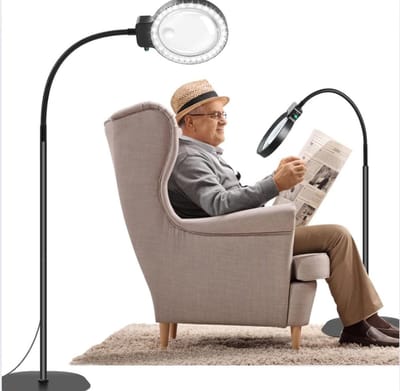 QPFO® 2-in-1 Vloerlamp met Vergrootglas - 5X en 10X HD Lenzen - LED Lamp met Instelbare Helderheid - Flexibele Arm en Verstelbare Hoogte