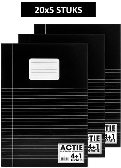 SOHO Schriften - A4 formaat - 70 grams papier - Met kantlijn - Zwart - Lijn - 80 bladzijden - 20x5 stuks