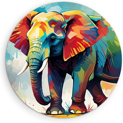 Saammp Muurcirkel Hout - Olifant - Kleurrijk olieverf - Dieren - Ø 90 - Wandcirkel - Wanddecoratie Cirkel - Muurdecoratie Woonkamer - Slaapkamer decoratie - Rond Schilderij