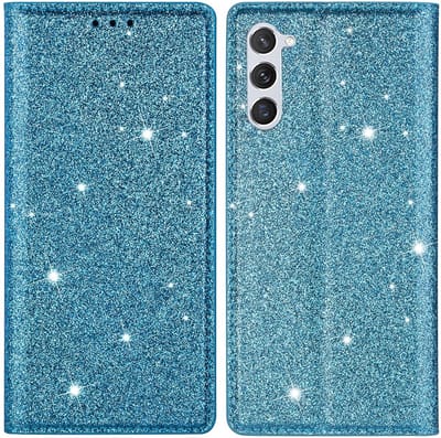 Coverup Hoesje - Geschikt voor Samsung Galaxy S24 Hoesje - Coverup Glitter Book Case - Lichtblauw