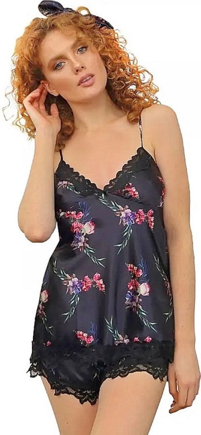 Korte satijnen pyjama met bloemenprint - Prachtige shortama - DKaren - Flowers S
