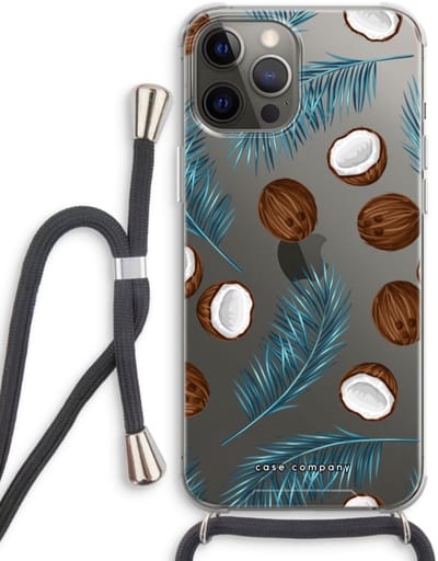 Case Company® - Hoesje met koord geschikt voor iPhone 12 Pro hoesje met Koord - Kokosnoot - Telefoonhoesje met Zwart Koord - Bescherming aan alle Kanten en Over de Schermrand