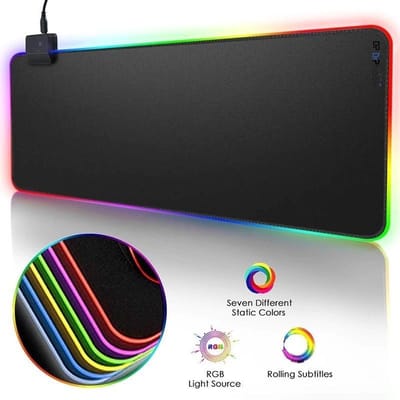 DrPhone QWR Muismat – 300x700x4mm - Muismat – RGB LED Verlichting – Gaming – Anti-Slip - Waterproof - Mousepad – Extra groot