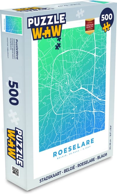 Puzzel Stadskaart - België - Roeselare - Blauw - Legpuzzel - Puzzel 500 stukjes - Plattegrond