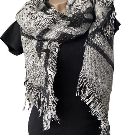 Warme Sjaal - Geblokt - 2-Zijdig - Grijs - 180 x 70 cm (XR-10)