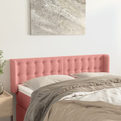 vidaXL - Hoofdbord - met - randen - 147x16x78/88 - cm - fluweel - roze