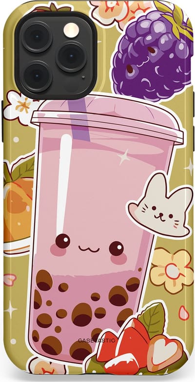 Casetastic Hoesje Geschikt voor Apple iPhone 12/12 Pro Magsafe - Stijlvolle Beschermende Duo-layer Case - Roze Rode Kawaii Bubbletea Korea