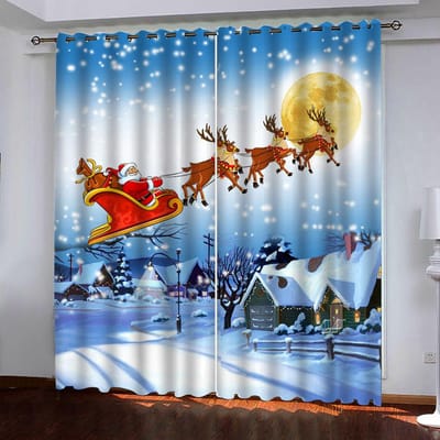 Kerstversiering Gouden Bel Polyester Raamgordijnen Luxe Gordijnen voor Woonkamer Draperie Alles voor Keuken en Huis 100W130H(CM)40x51in&Grommet Top