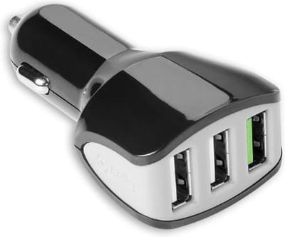 Celly Autolader 3x USB-A - Twee apparaten opladen – 2 Witte en 1 Groene oplaadpoort - Totaal 4.4A – Zwart
