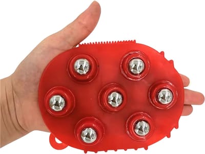 Massagehandschoen met 7 Massageballen – Handmatige Lichaamsmassage voor Spieren, Nek, Rug en Schouders, Ontspanning en Verzorging - Rood