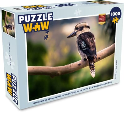 Puzzel Een donkere kookaburra of lachvogel in de natuur op een buigende tak - Legpuzzel - Puzzel 1000 stukjes volwassenen