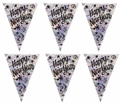Henbrandt Oud & Nieuw Vlaggenlijn - 2x - 3,6 meter - happy new year slinger - holografisch - versiering