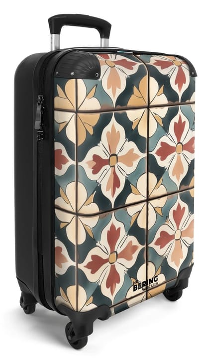 NoBoringSuitcases.com® - Handbagage koffer lichtgewicht - Reiskoffer trolley voor reizen - Tegelpatroon met bloemen - Cabine rolkoffer met wieltjes - Travel luggage - Hardcase valies klein - Past binnen 55x40x20 en 55x35x25