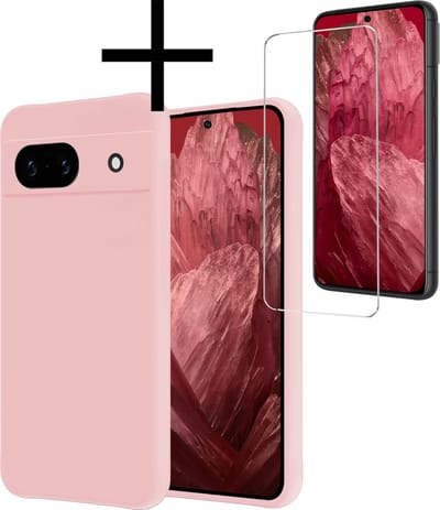 Hoesje - Met Screenprotector - Geschikt voor Google Pixel 8a - Sterk & Shockproof - Back Cover - Siliconen Case - Telefoon Hoes - Lichtroze