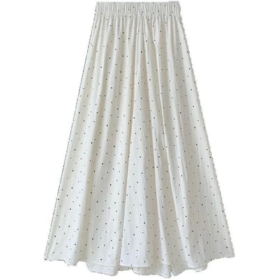 Jupe à pois blancs pour femmes au printemps et en été Nouvelle taille haute couvrant les hanches pour les affiner Jupe trapèze Style doux Jupe parapluie XL white