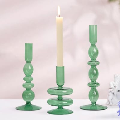 Dailygoods- Kandelaar Set van 3 - Groene Kaarsenhouders - Elegante Kandelaar voor Tafeldecoratie - Conische Kaarsenhouder - Geschikt voor Dinerkaarsen - Perfect voor Kerstdecoraties