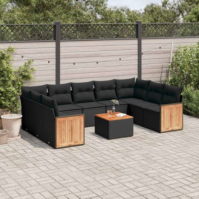 vidaXL - 10-delige - Loungeset - met - kussens - poly - rattan - zwart