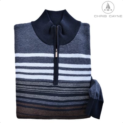 Trui 6006 navy/bruin gestreept korte rits - maat M