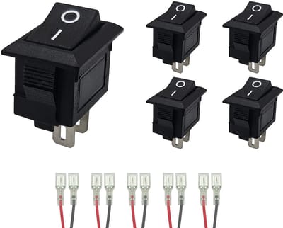 ProRide Mini Wipschakelaar ON/OFF KCD1-10 - met Aansluitkabels - 19x11.5mm - Rechthoek - 250V/3A - Zwart - 5 stuks