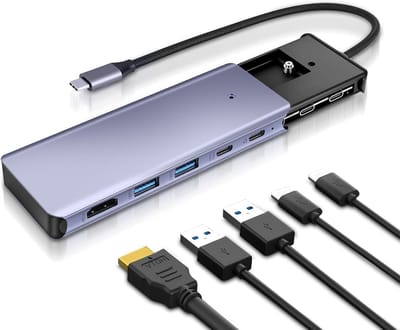 6-in-1 USB C Hub met M.2 NVMe SSD Behuizing, 10Gbps USB 3.2, 100W PD, 4K HDMI, Hoge Snelheid NVMe Adapter, Compatibel met MacBook Pro, Dell XPS en Surface Pro