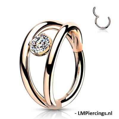 Piercing High Quality Double Hoop met CZ steen 1.2x8 - rose goud - LMPiercings