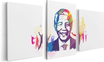 Artaza Canvas Schilderij Drieluik Nelson Mandela - 120x60 - Foto Op Canvas - Canvas Print