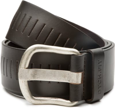 DTCH.FIT Geperforeerde leren sleuf riem Xavi - Riem Donkerbruin - Jeans Broekriem - 4cm breed - 85cm - Totale lengte 100cm