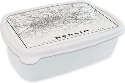 Broodtrommel Wit - Lunchbox - Brooddoos - Berlin - Plattegrond - Kaart - Stadskaart - 18x12x6 cm - Volwassenen