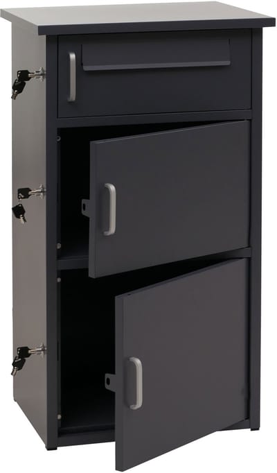 Pakketkast MCW-O51, pakketbox, pakketvak, pakketstation, brievenbus met 3 vakken, staal 89x49x38 cm ~ donkergrijs
