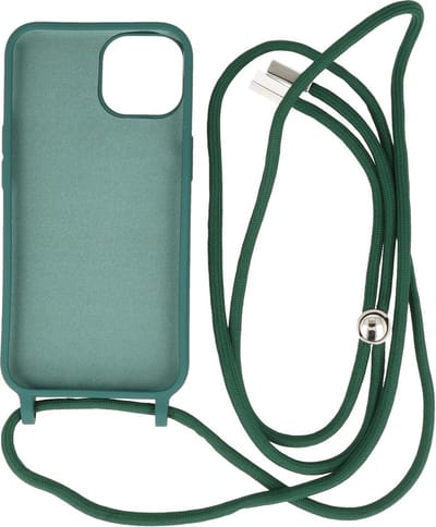 2.5 mm Dikke Fashion Backcover met Koord Telefoonhoesje - Color Hoesje - Geschikt voor iPhone 14 - Donker Groen