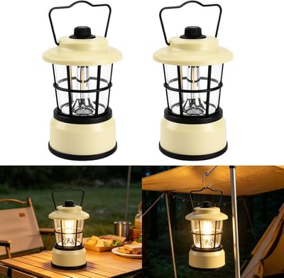 Thijox - 2 Stuks Draagbare LED-Campinglamp - Retro Campinglantaarn - Batterijgevoed - IPX4 Waterdicht - Dimbaar - Perfect voor Tuin, Terras, Vissen en
