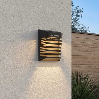 HOFTRONIC Dono LED Solar Wandlamp met schemerschakelaar - 3000K warm wit - 0.2W 10lm - IP65 - Zwart