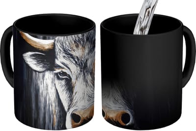 Magische Mok - Foto op Warmte Mokken - Koffiemok - Stier - Hoorns - Snuit - Goud - Magic Mok - Beker - 350 ML - Theemok