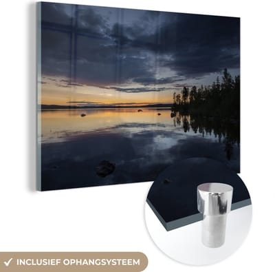 ® Glasschilderij 180x120 cm - Schilderij acrylglas - De zonsondergang bij het Nationaal park Hamra in Zweden - Foto op glas - Muurdecoratie woonkamer - Wanddecoratie slaapkamer - Schilderijen