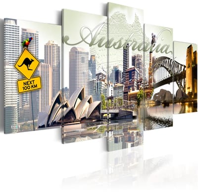 Schilderij - Welkom in Australie! 5 luik , Multikleur , premium Print