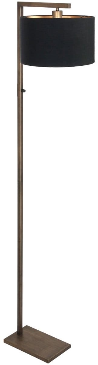 Bronzen vloerlamp Stang 4895BR 160 cm met schakelaar, zwarte linnen kap en goudkleurige binnenkant - Steinhauer, tijdloos design voor binnengebruik