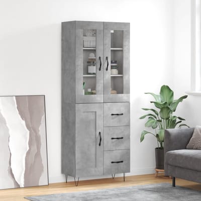 vidaXL - Hoge - kast - 69,5x34x180 - cm - bewerkt - hout - betongrijs