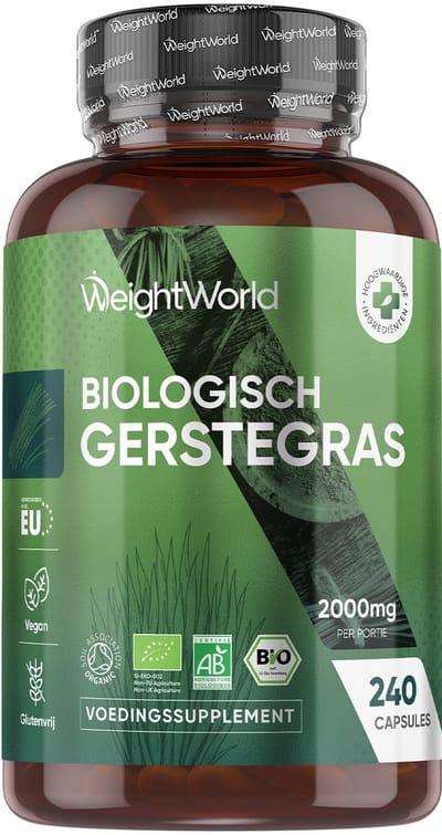WeightWorld Biologische Gerstegras capsules - 2000 mg Barley Grass per portie - 240 vegan capsules voor 2 maanden voorraad