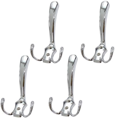 Dailygoods- Wandhaken Chroom - Set van 4 - Haakjes voor Deuren/Meubels - Metaal - 130/72 mm - Serie Saloum - Verchroomd