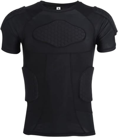 Heren T-shirt met gevoerde siliconen schokabsorberende shorts voor sportaccessoires - Bescherming voor rugby, basketbal en volleybal, zwart