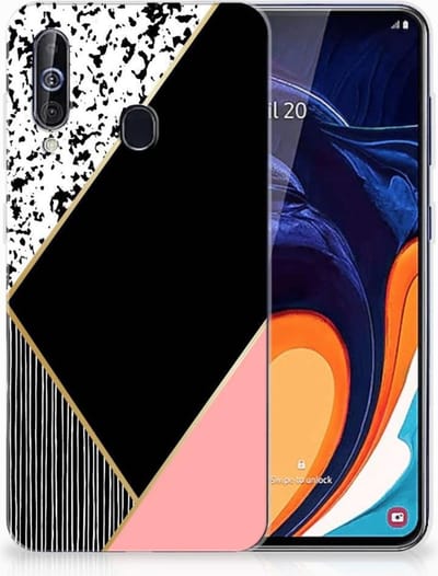 Samsung Galaxy A60 TPU Hoesje Zwart Roze Vormen